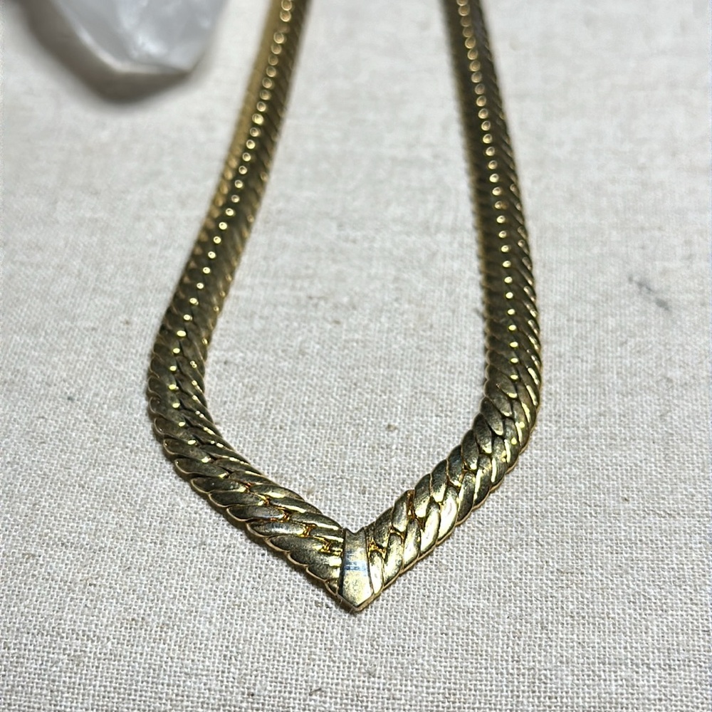 Joan Rivers Gold Choker Herringbone Classic Chain Vintage Necklace - Picture 2 of 7